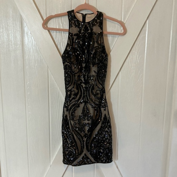 Blush Prom Black Sequin Mini Dress - Picture 1 of 12